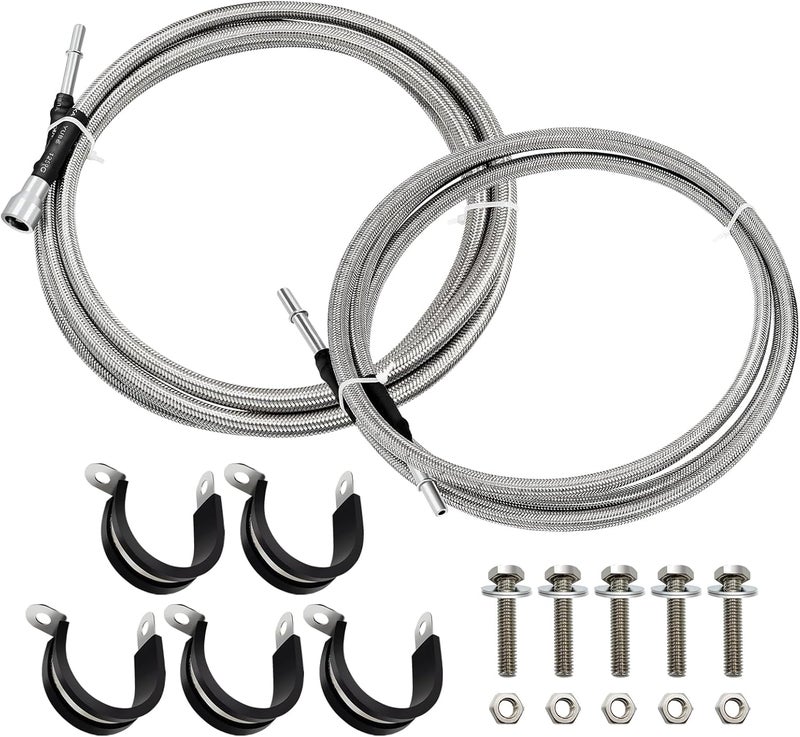 JkorkM Fuel Line ‎819-816 Compatible With 2004-2010 Chevy Silverado 1500 Classic 2500 HD 3500 GMC Sierra 1500 2500 HD 3500, 819-816 Flexible Stainless Steel Braided Fuel Line Kit OE#15946178 15946184 - Image 1